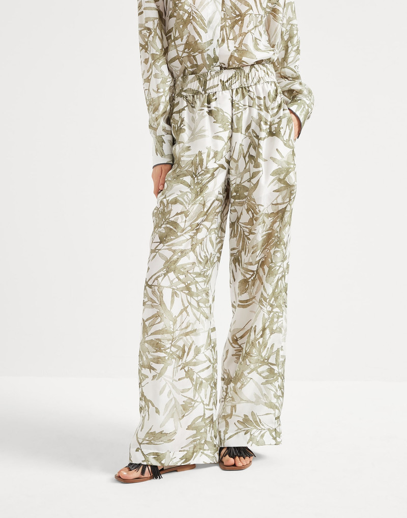 실크 herbarium 인쇄 pongee pyjama 스타일 느슨한 바지 1