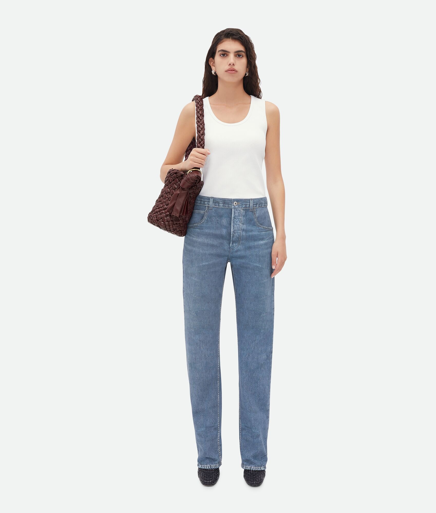 denim-effect printed leather trousers - 4