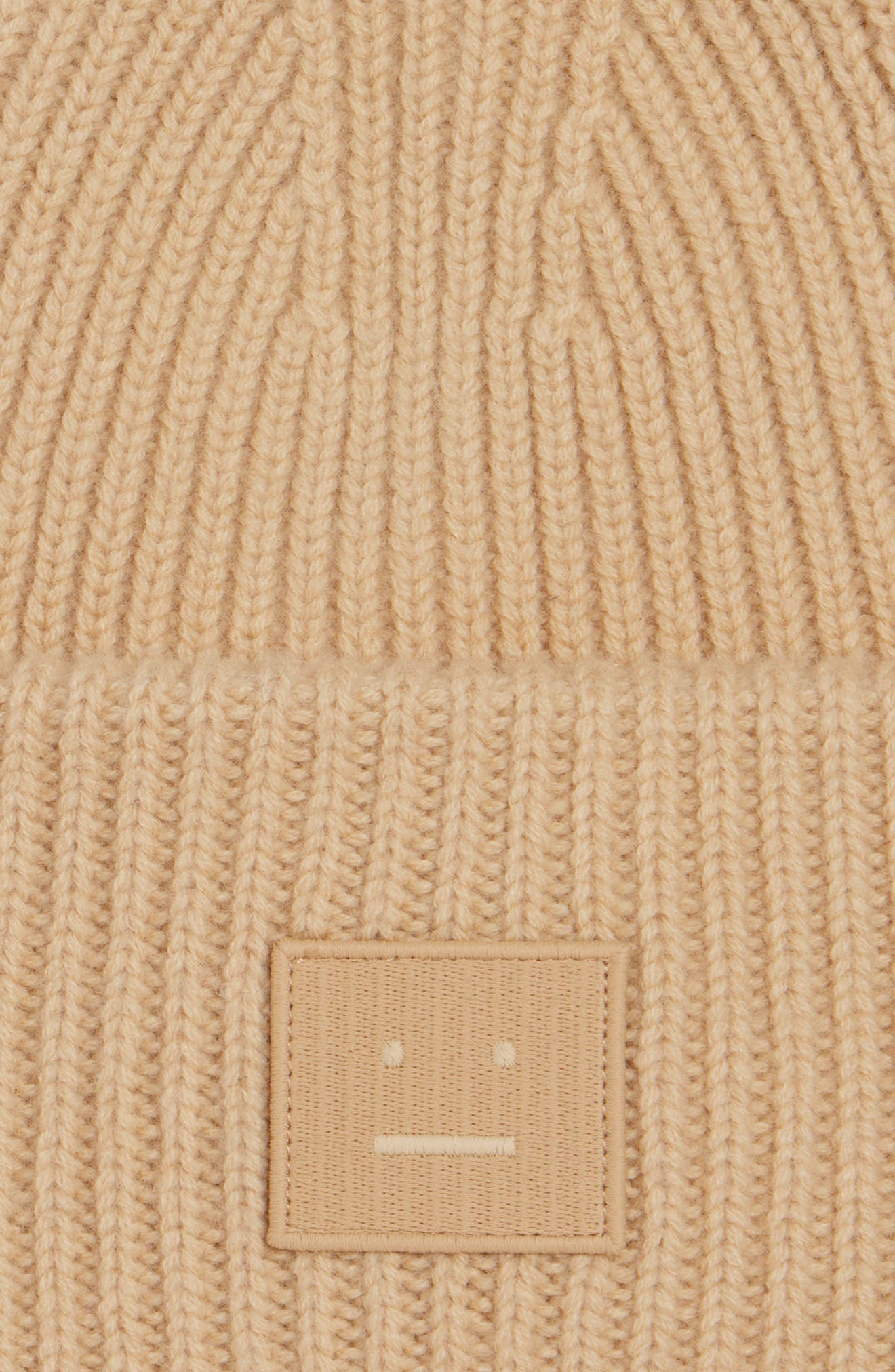 Acne Studios Pansy Face Patch Rib Wool Beanie in Biscuit Beige at Nordstrom - 3