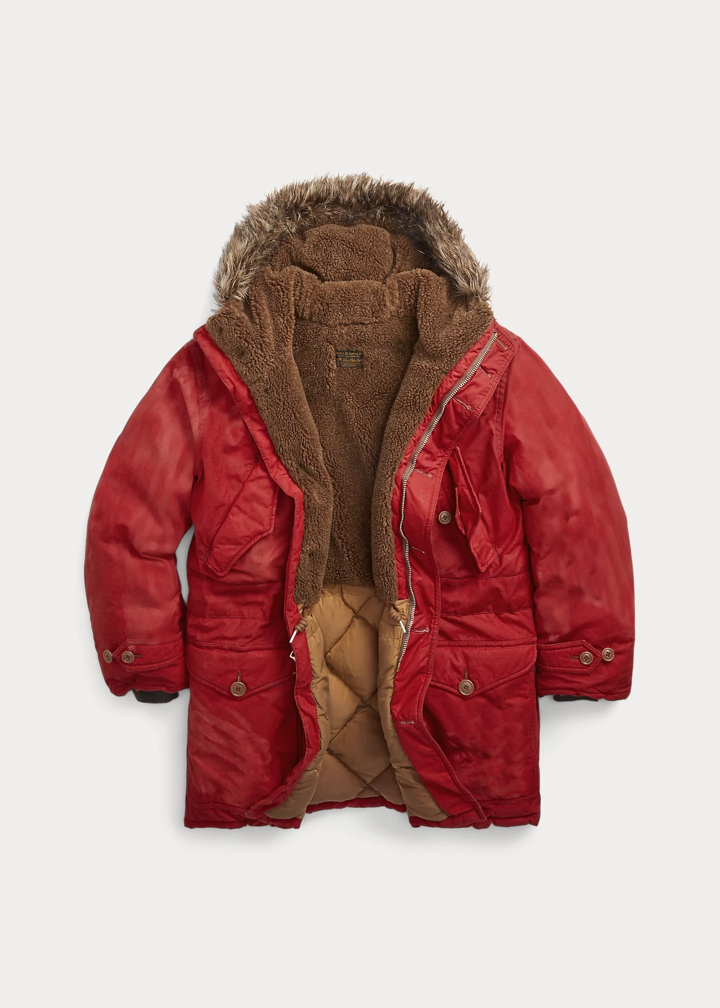 Billebeino outlet Red Faux Fur Trim Parka Coat Unisex