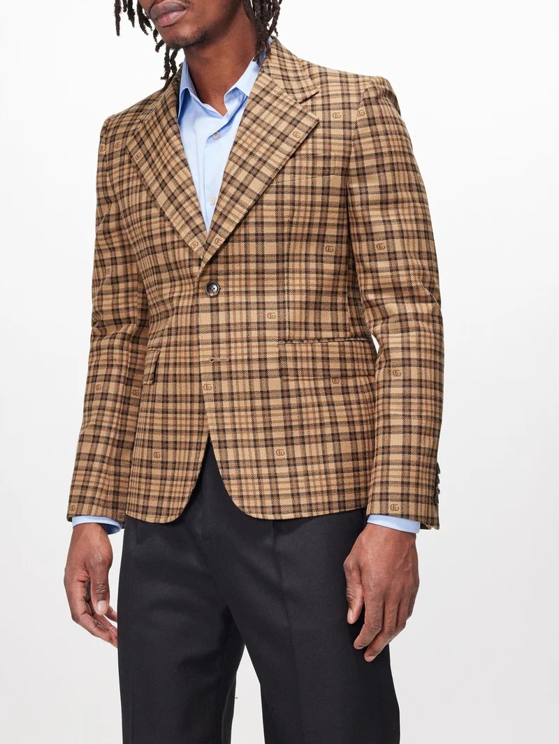 Checked wool-blend blazer - 1