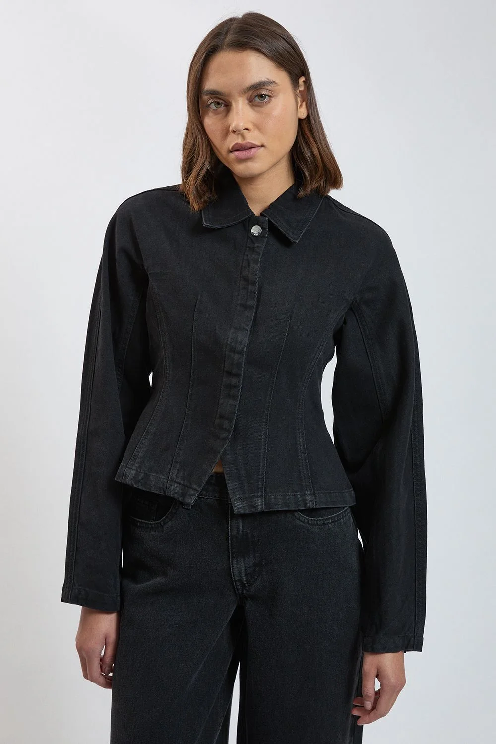 Denim Collared Shaped Jacket - 1