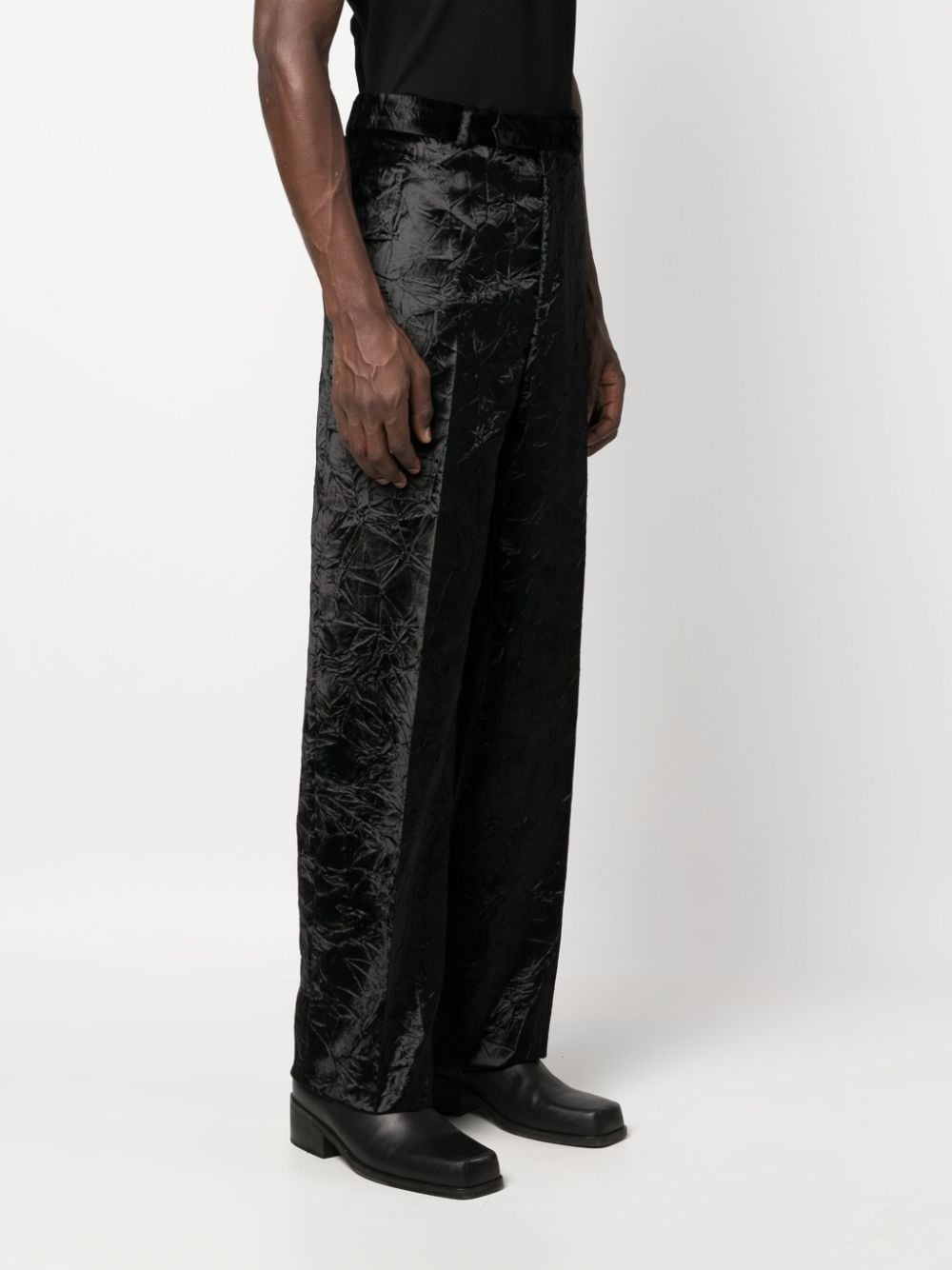 crushed velvet straight-leg trousers - 3