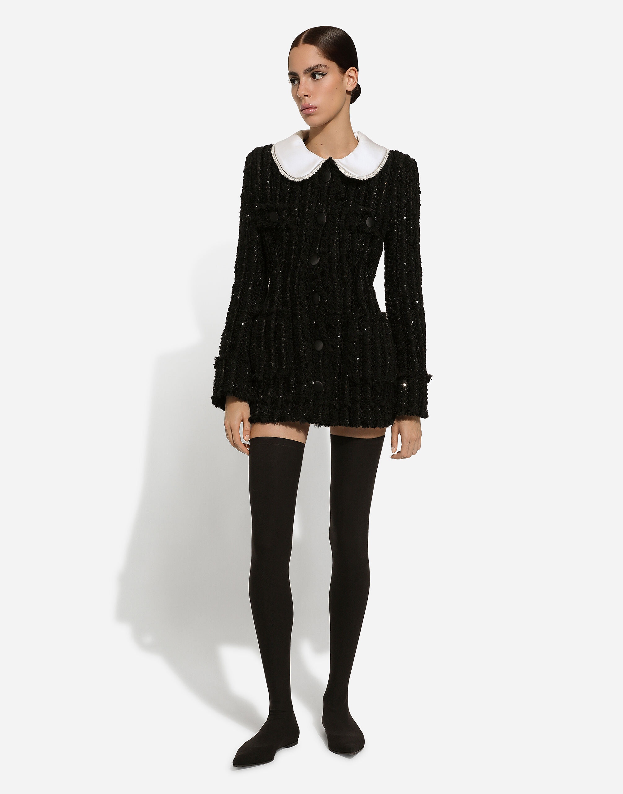 Tweed jacket with micro-sequin embellishment and satin collar - 3