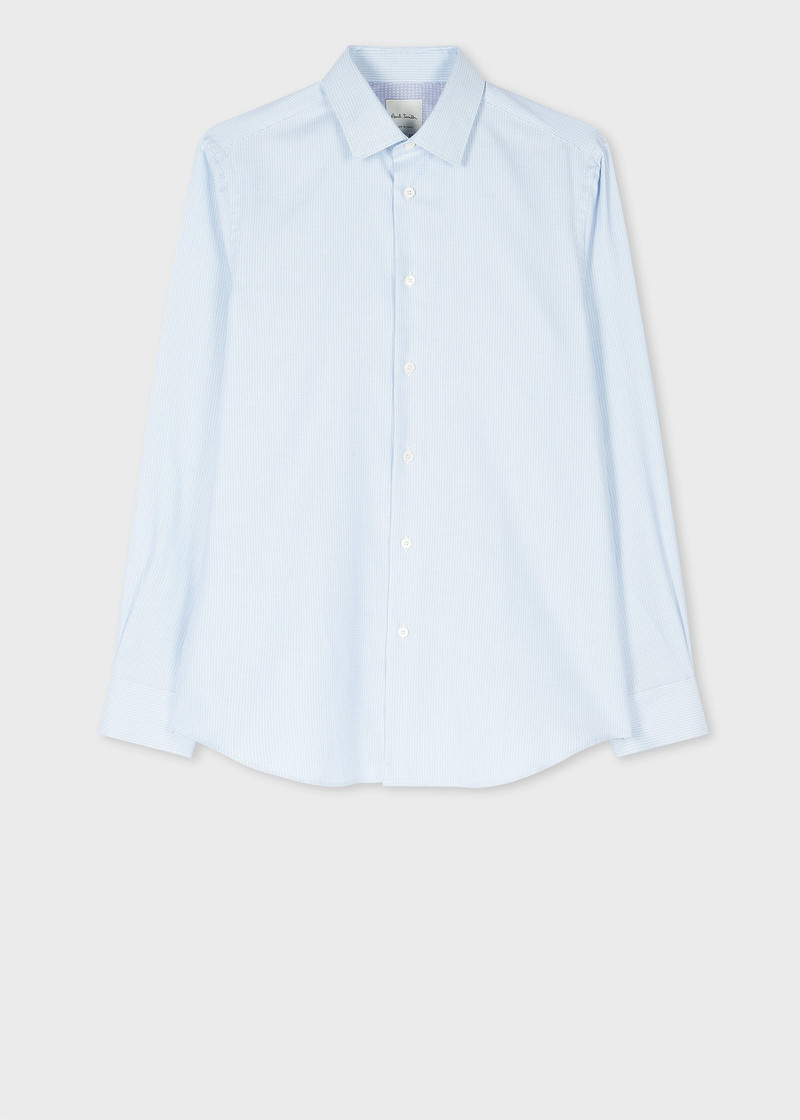 Tailored-Fit Light Blue Broken Stripe Easy Care Shirt - 1