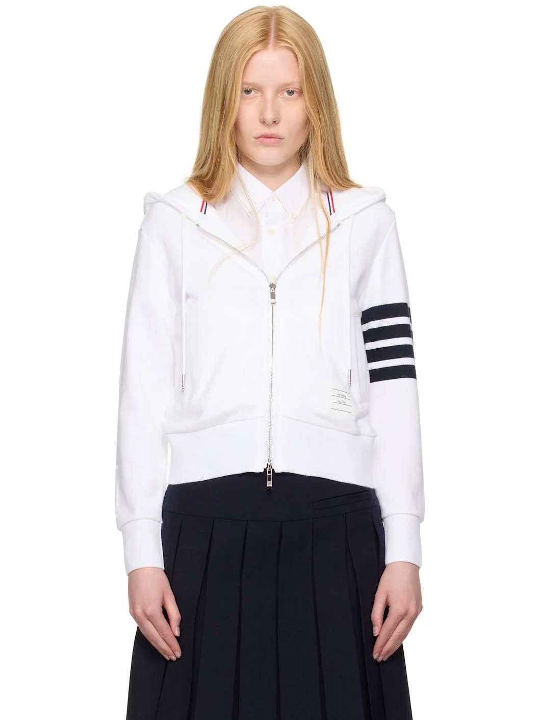 White Classic Zip Up Hoodie - 1