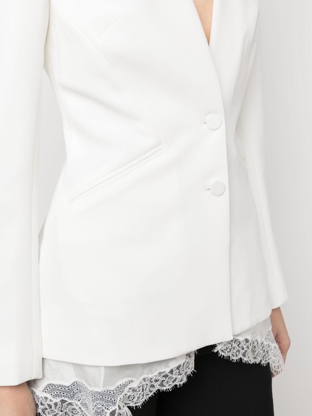 lace-hem collarless blazer - 5