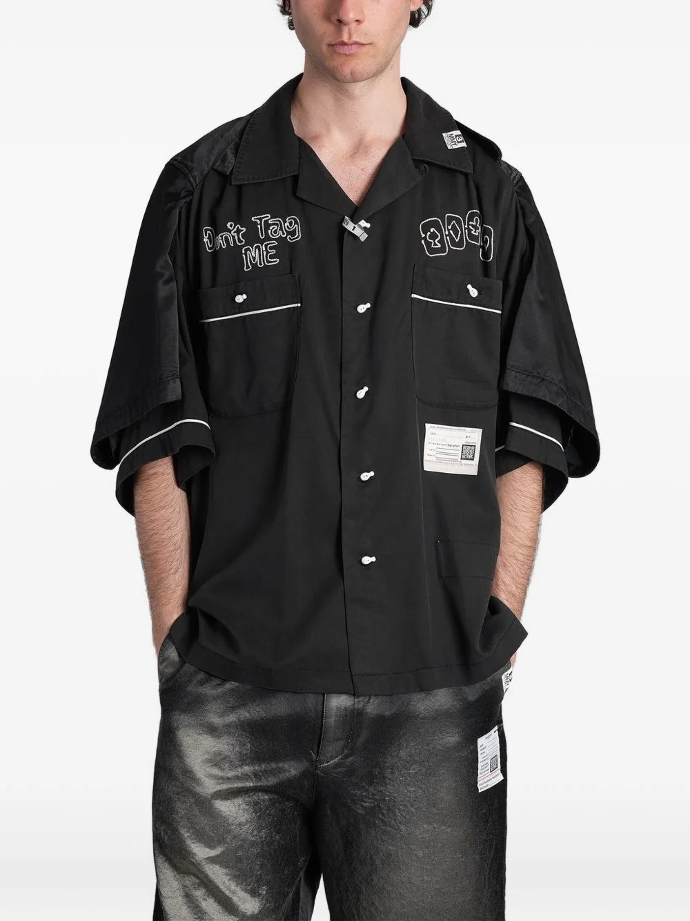 layered-sleeve embroidered shirt - 1