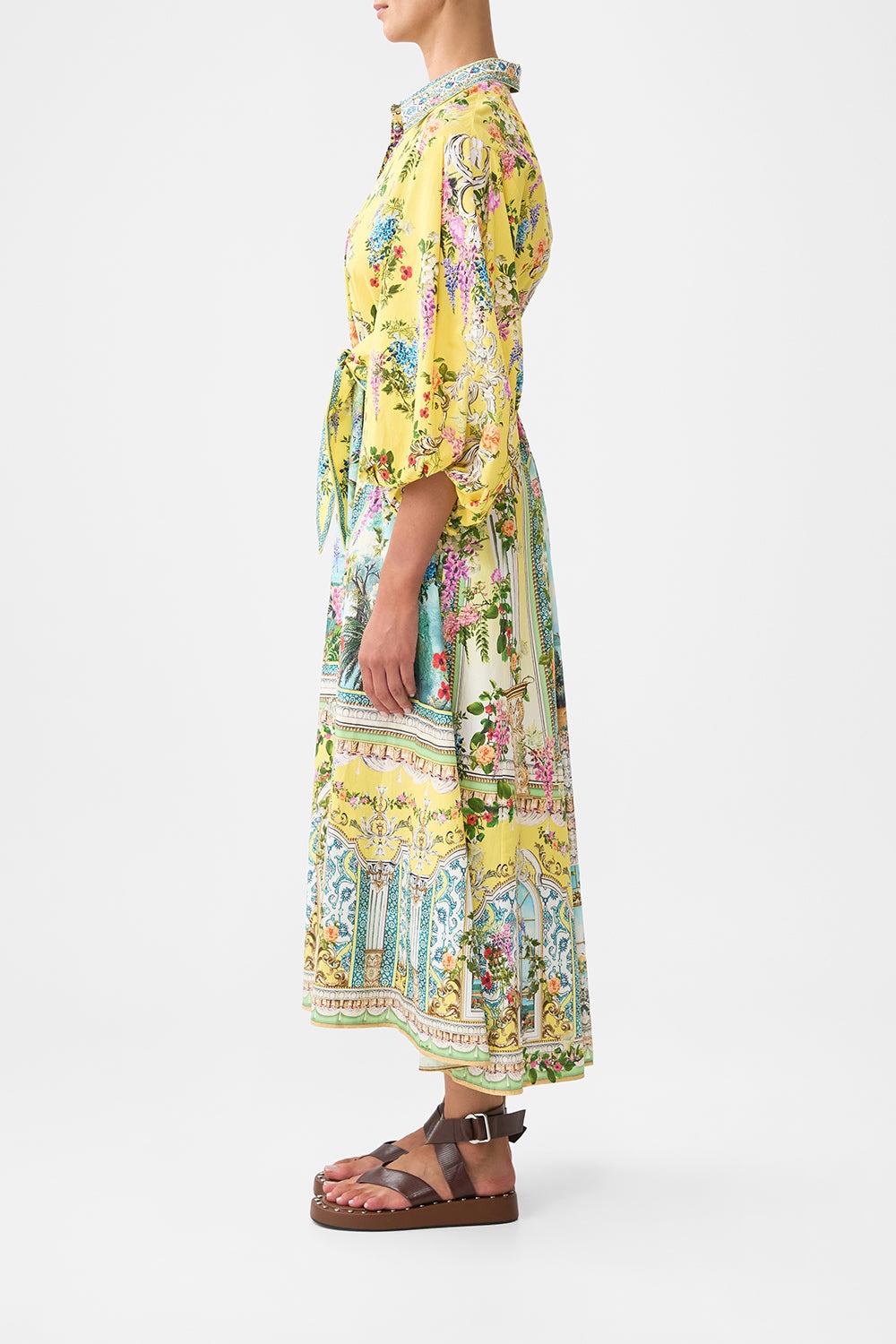 WAIST TIE SHIRT DRESS WITH BUBBLE SLEEVE - 4