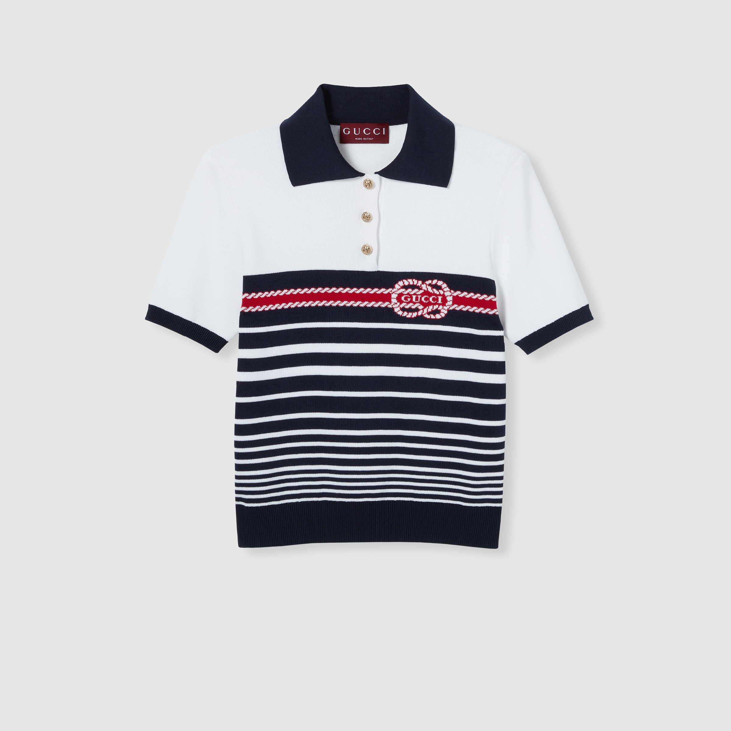 Cotton stitch polo top with intarsia - 1