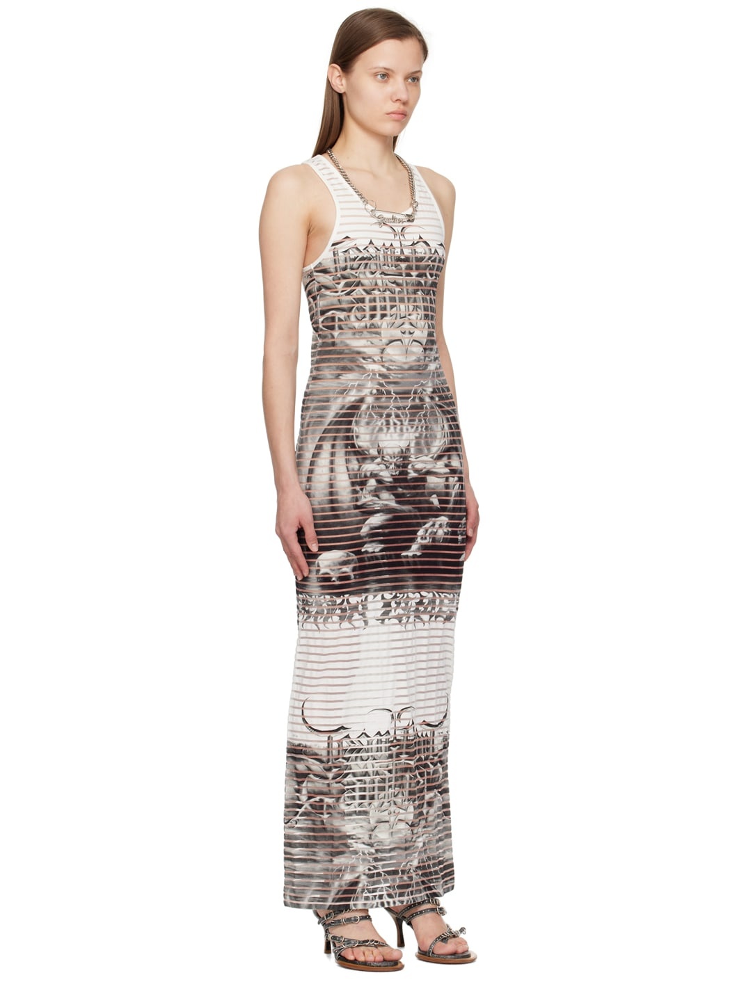 White & Black Scoop Neck Maxi Dress - 2