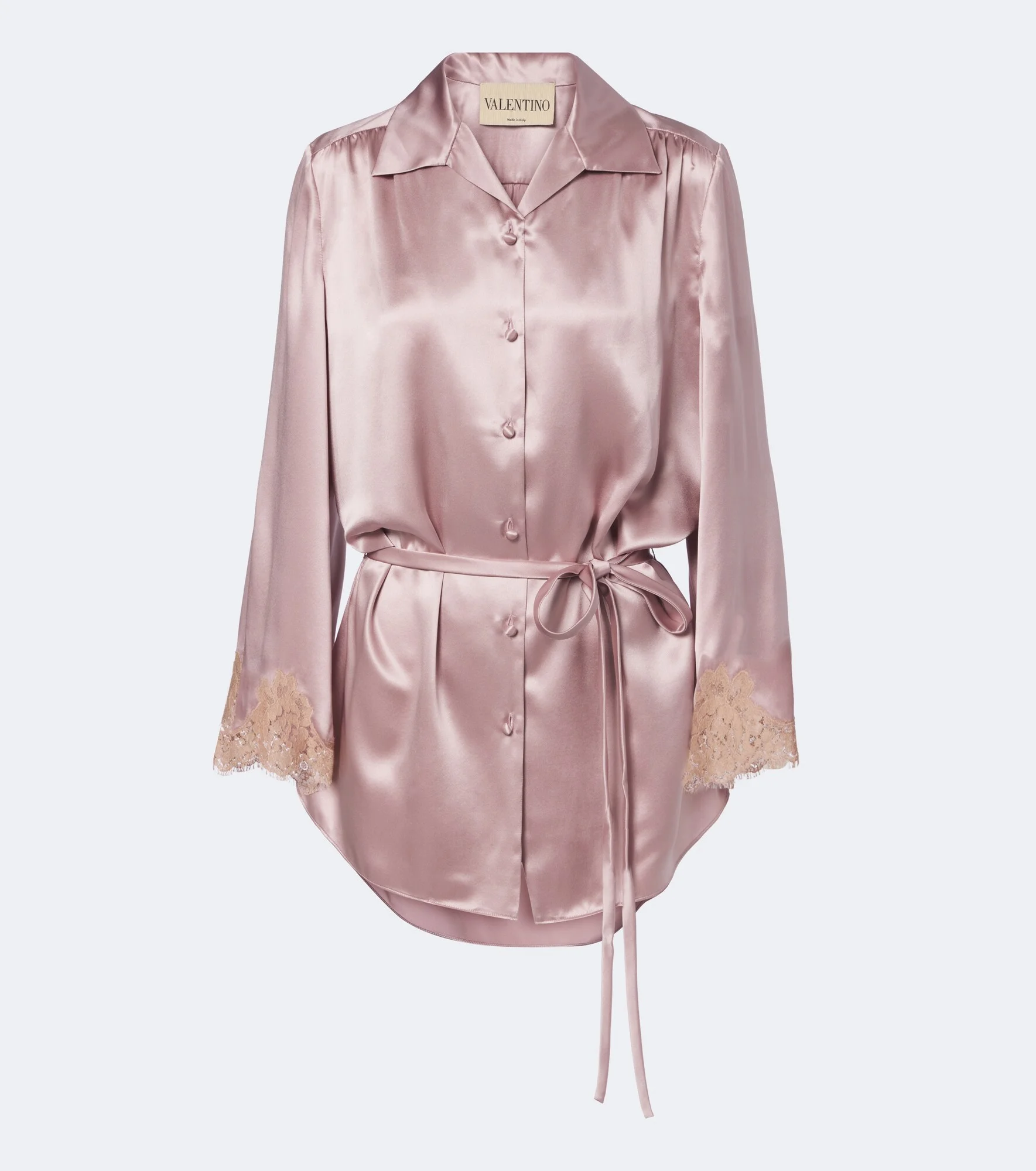 Lace-trimmed silk satin shirt - 1