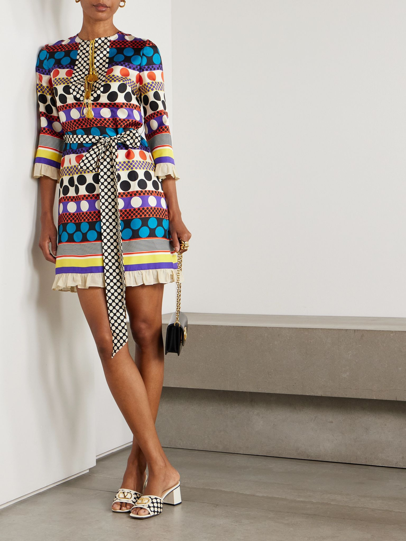 Belted printed silk-twill mini dress Multi - 2