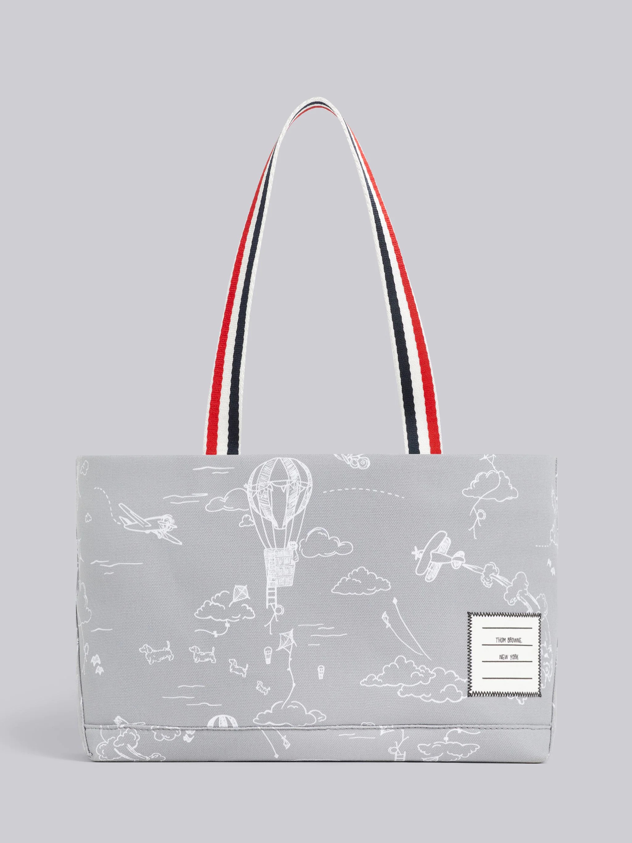 Medium Grey Cotton Canvas Sky Motif Drawstring Small Tool Tote - 1