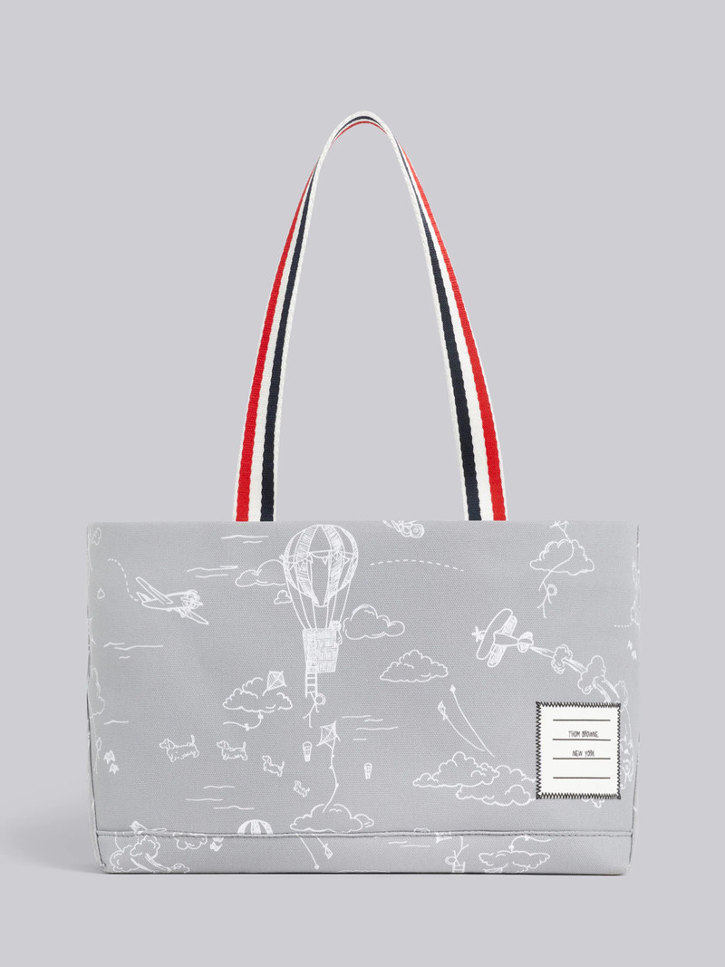 Medium Grey Cotton Canvas Sky Motif Drawstring Small Tool Tote 1