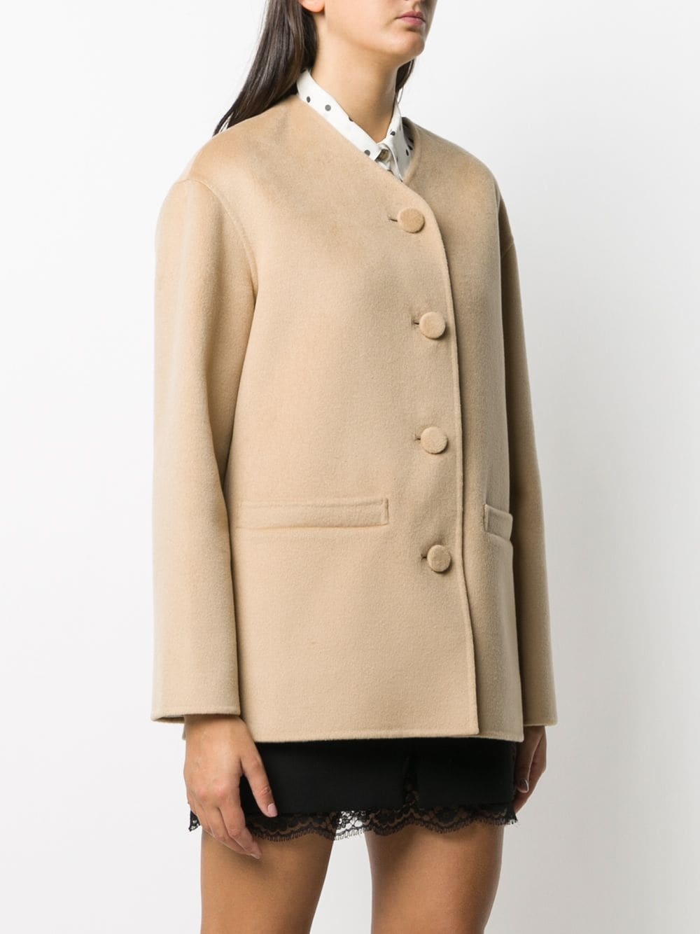 collarless button-through coat - 3