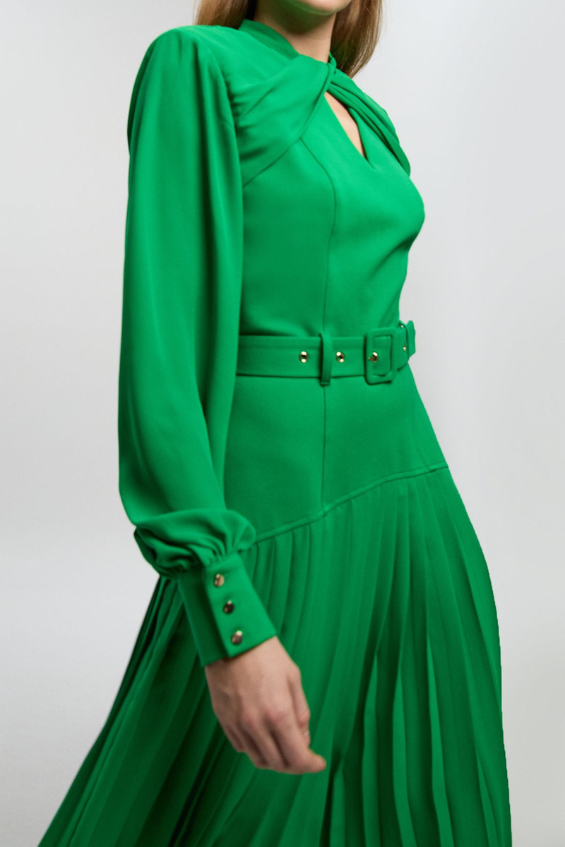 KAREN MILLEN Ponte And Georgette Mix Balloon Sleeve Cut Out Detail Pleated Maxi Dress outlook