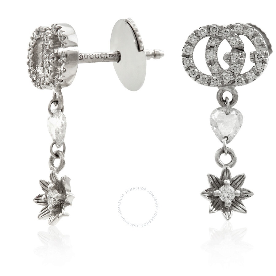 Gucci Ladies Flower And Double G Earrings With Diamonds - 3