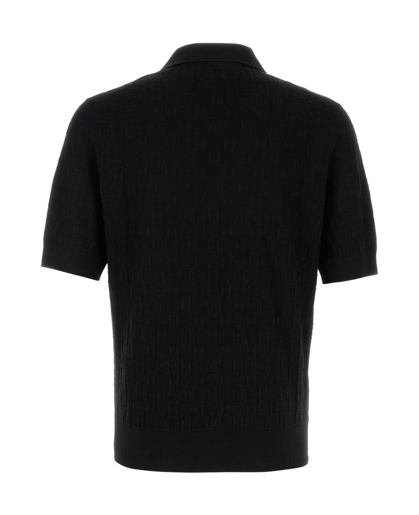 Black Stretch Silk Blend Polo Shirt - 2