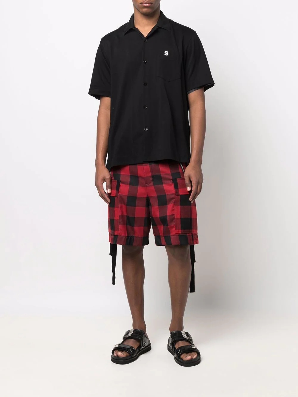 check-print belted cargo shorts - 2