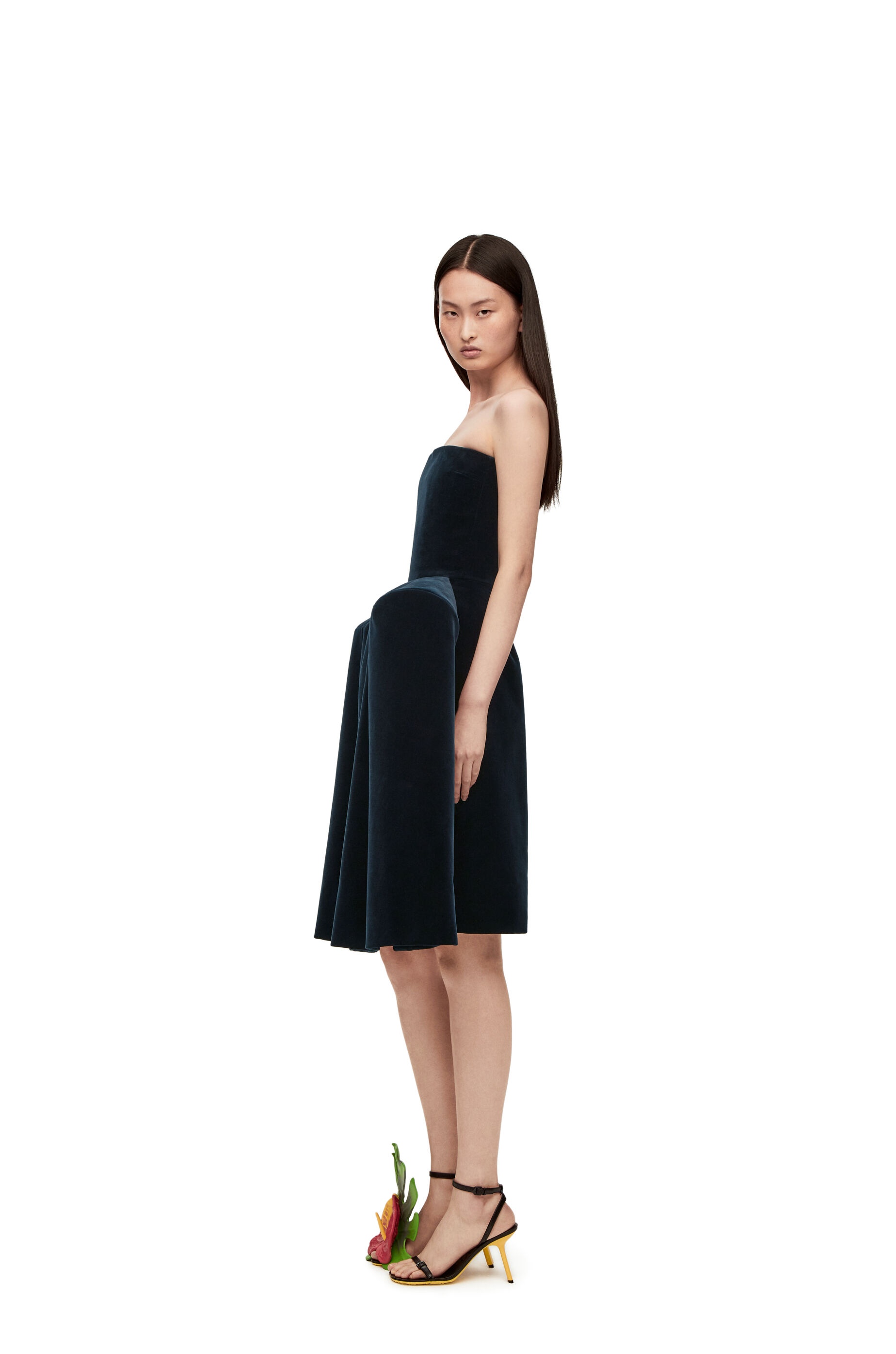 Peplum bustier dress in cotton velvet - 3
