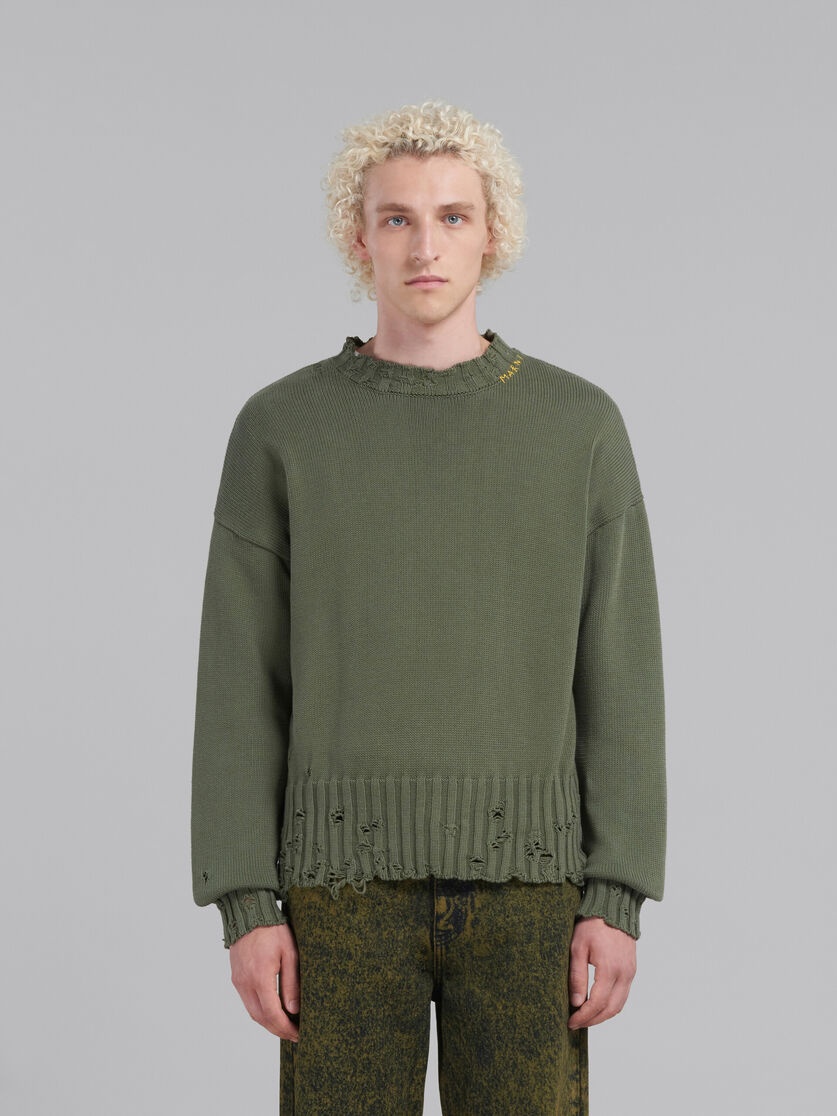 GREEN COTTON CREW-NECK JUMPER - 2