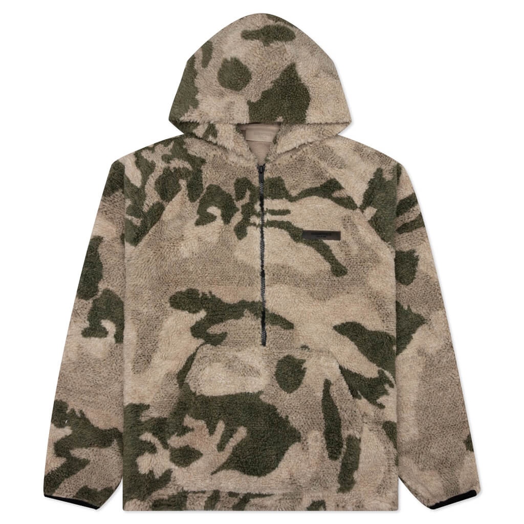 ESSENTIALS FEAR OF GOD ESSENTIALS POLAR FLEECE HALF ZIP HOODIE CAMO feature REVERSIBLE