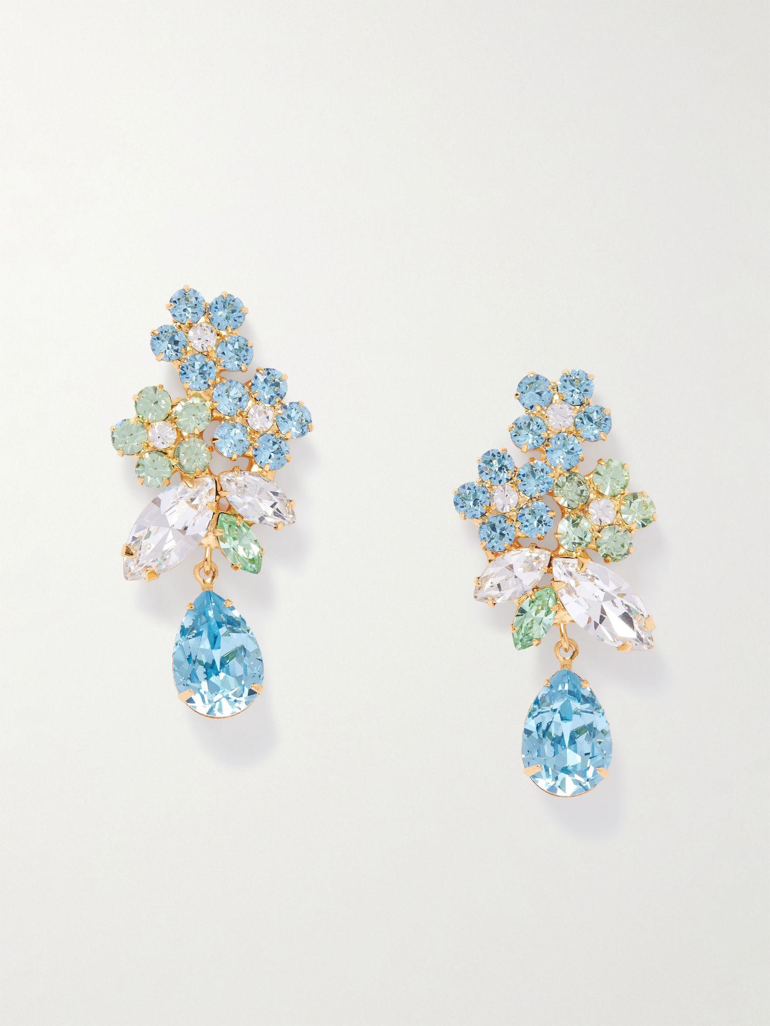 Bouquet gold-plated crystal earrings Blue - 1