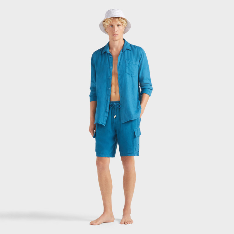 Men Linen Bermuda Shorts Cargo Pockets 5