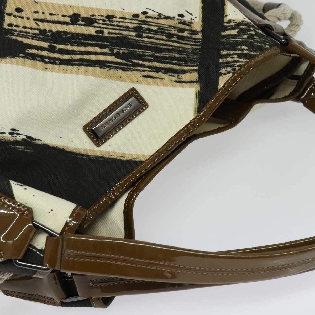 Burberry Tote Bag Canvas Enamel White Black Khaki - 6