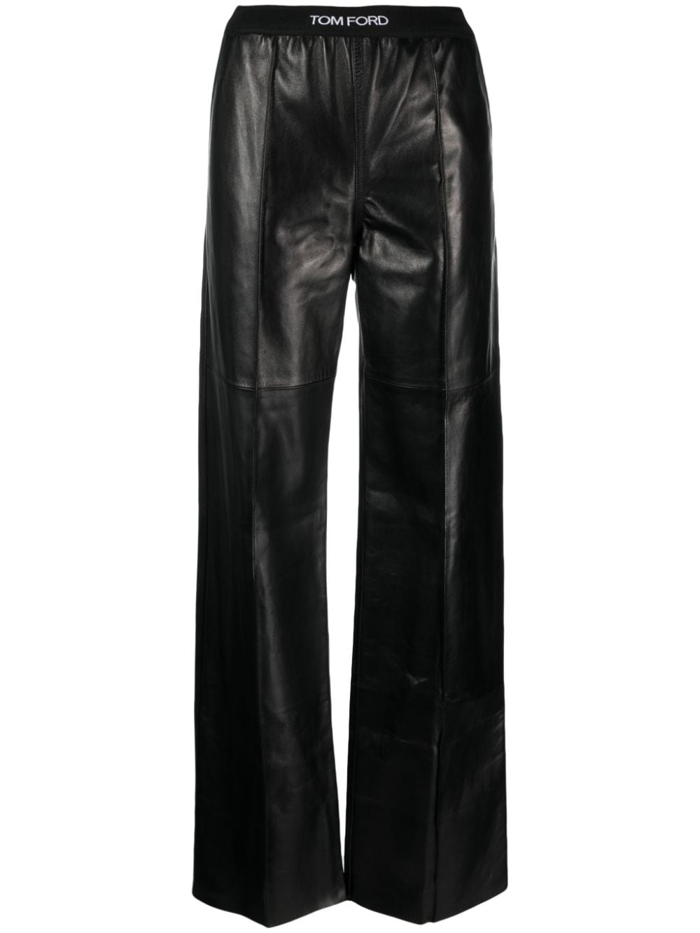 logo-waistband leather trousers - 1