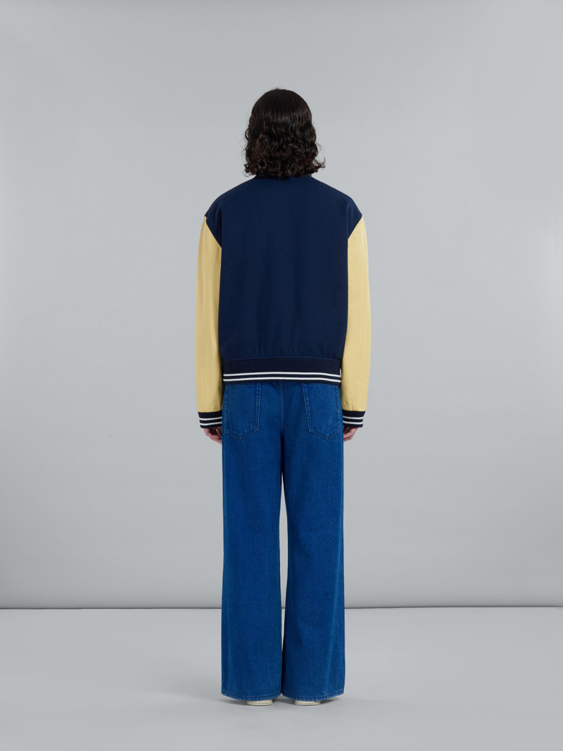 BLUE CAVALRY WOOL VARSITY JACKET WITH LEATHER SLEEVES 3