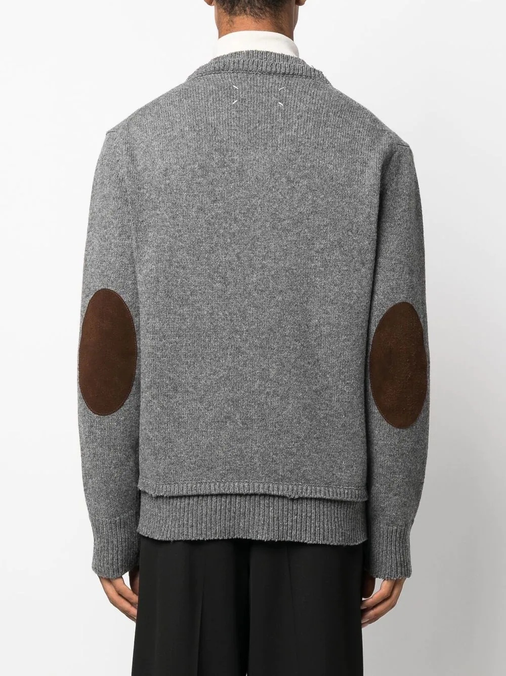 elbow-patch V-neck jumper - 4