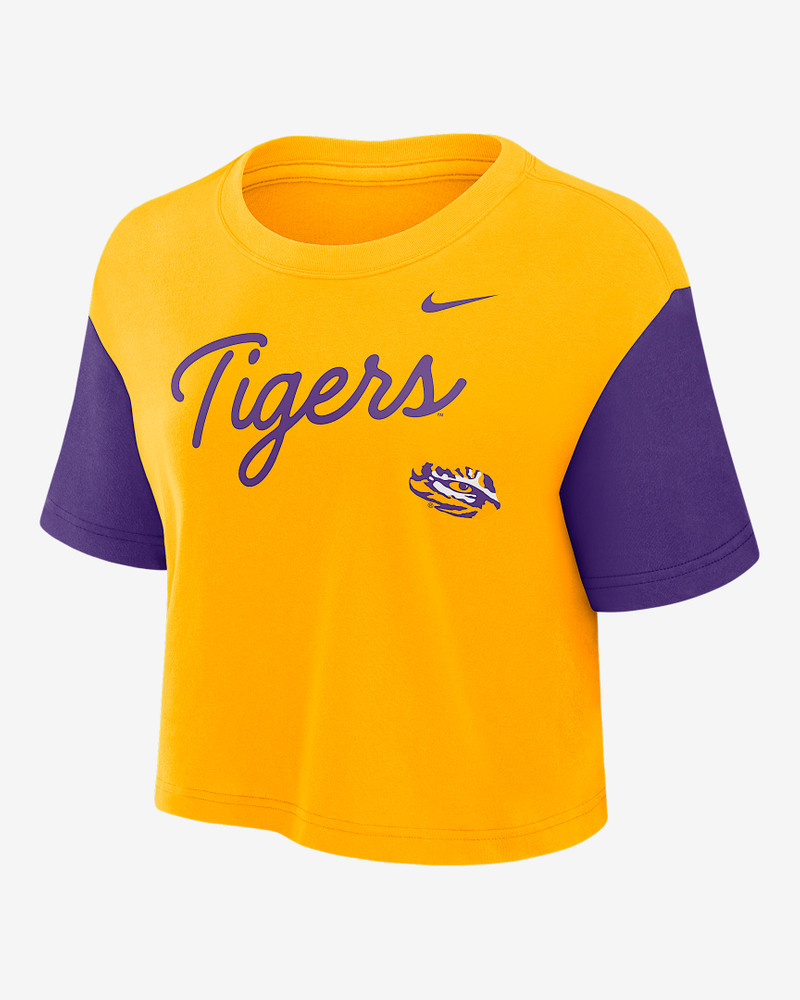 LSU Script Women's Nike Dri-FIT College Cropped T-Shirt 1