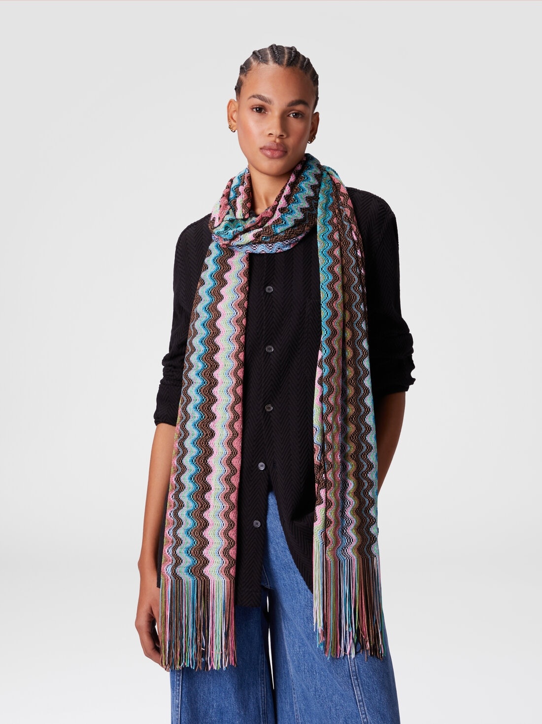 100% viscose scarf with wave pattern and fringes - 3