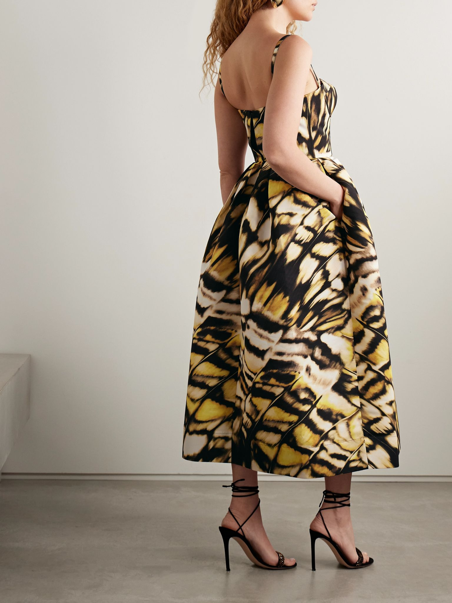 Printed faille midi dress Brown - 3
