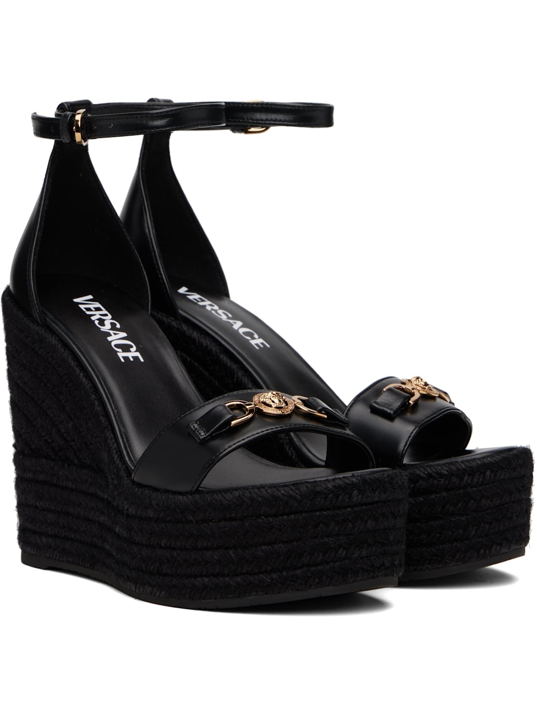 Black Medusa '95 Leather Wedge Sandals - 4