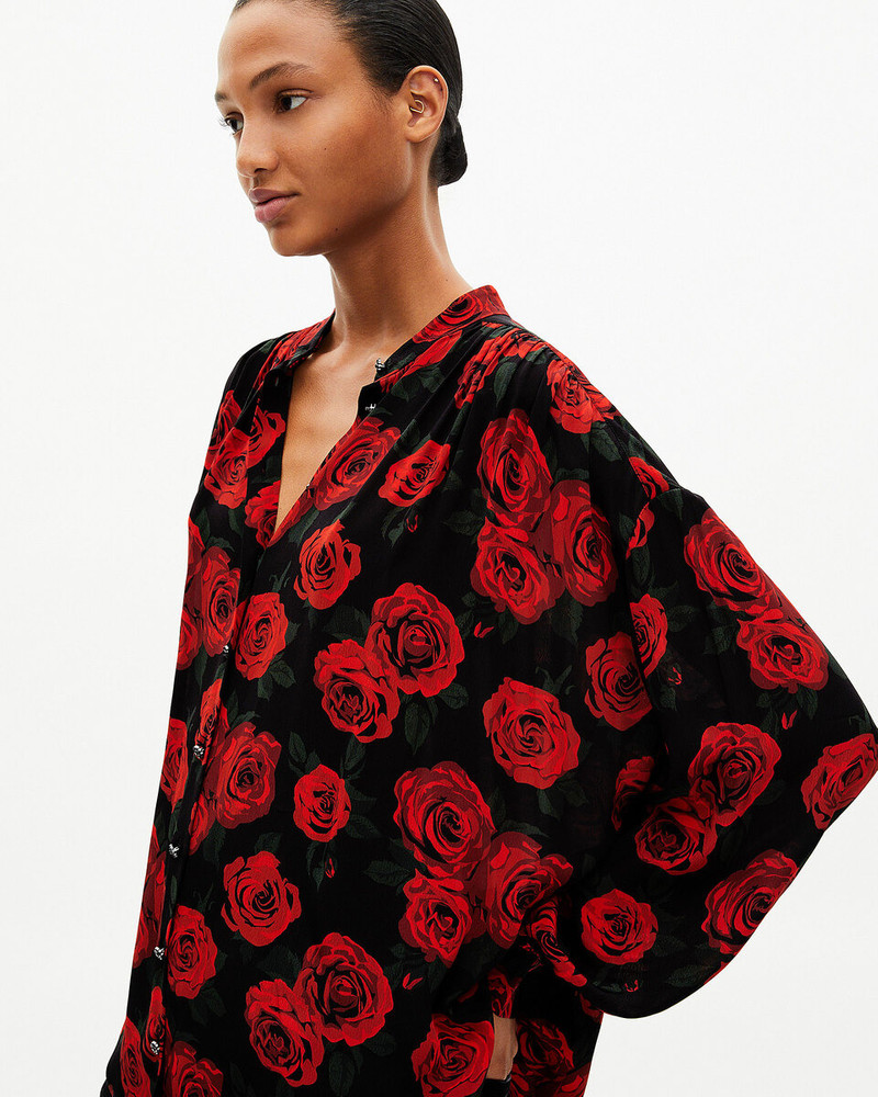 LOOSE-FITTING BLACK FLORAL PRINT SHIRT 5