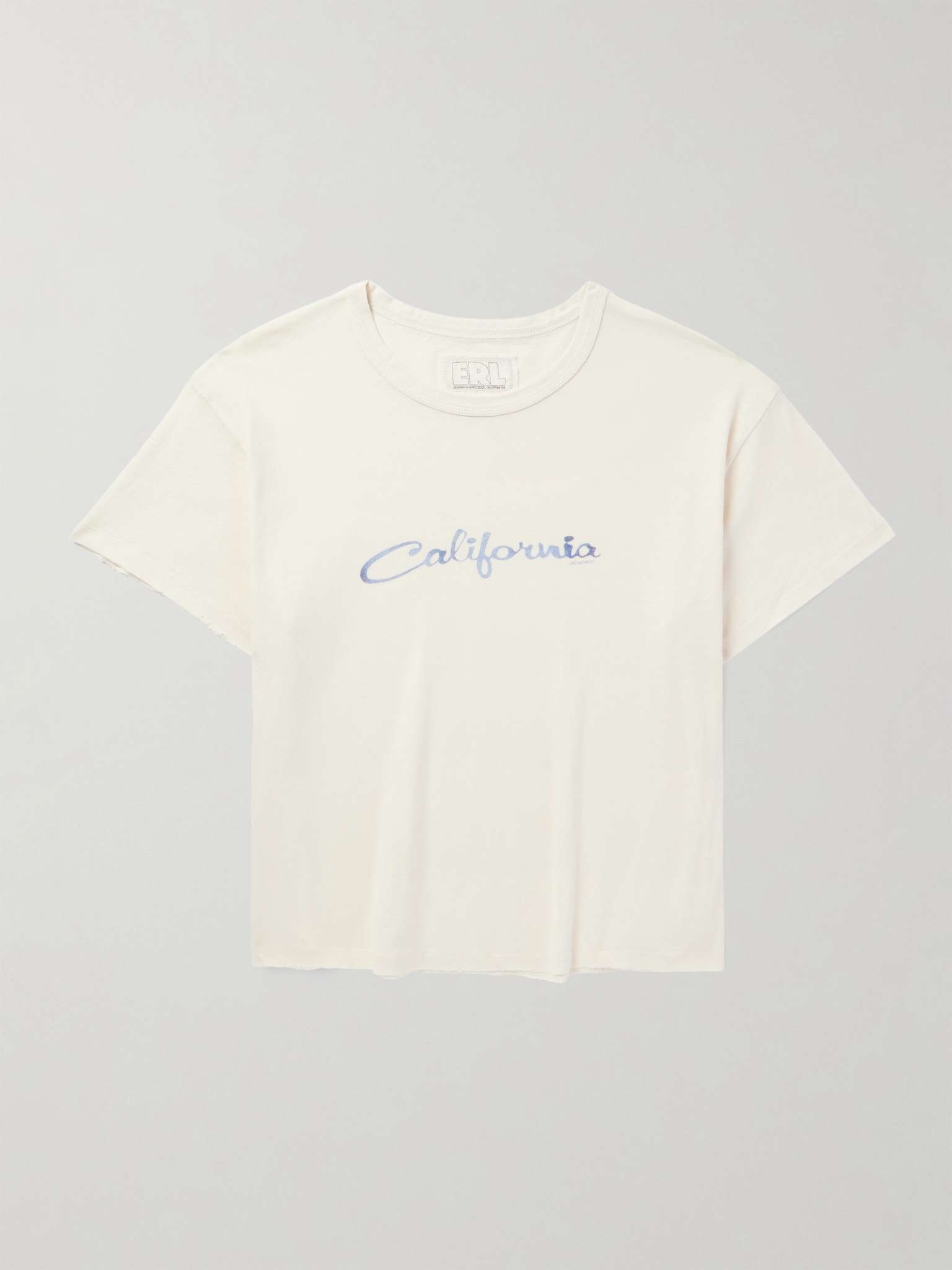 Cropped Distressed Printed Cotton-Jersey T-Shirt - 1