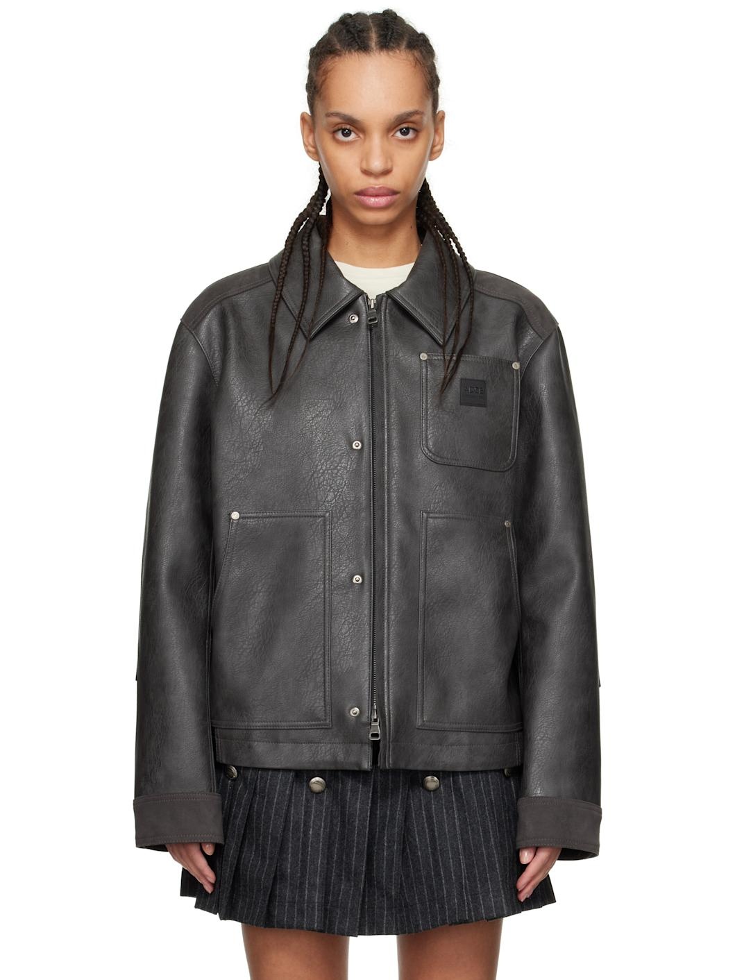 Gray Carpenter Faux-Leather Jacket - 1