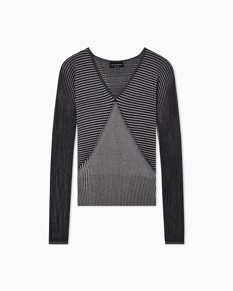 V-NECK JUMPER WITH STRIPED LINKS-STITCHED DETAILS 1
