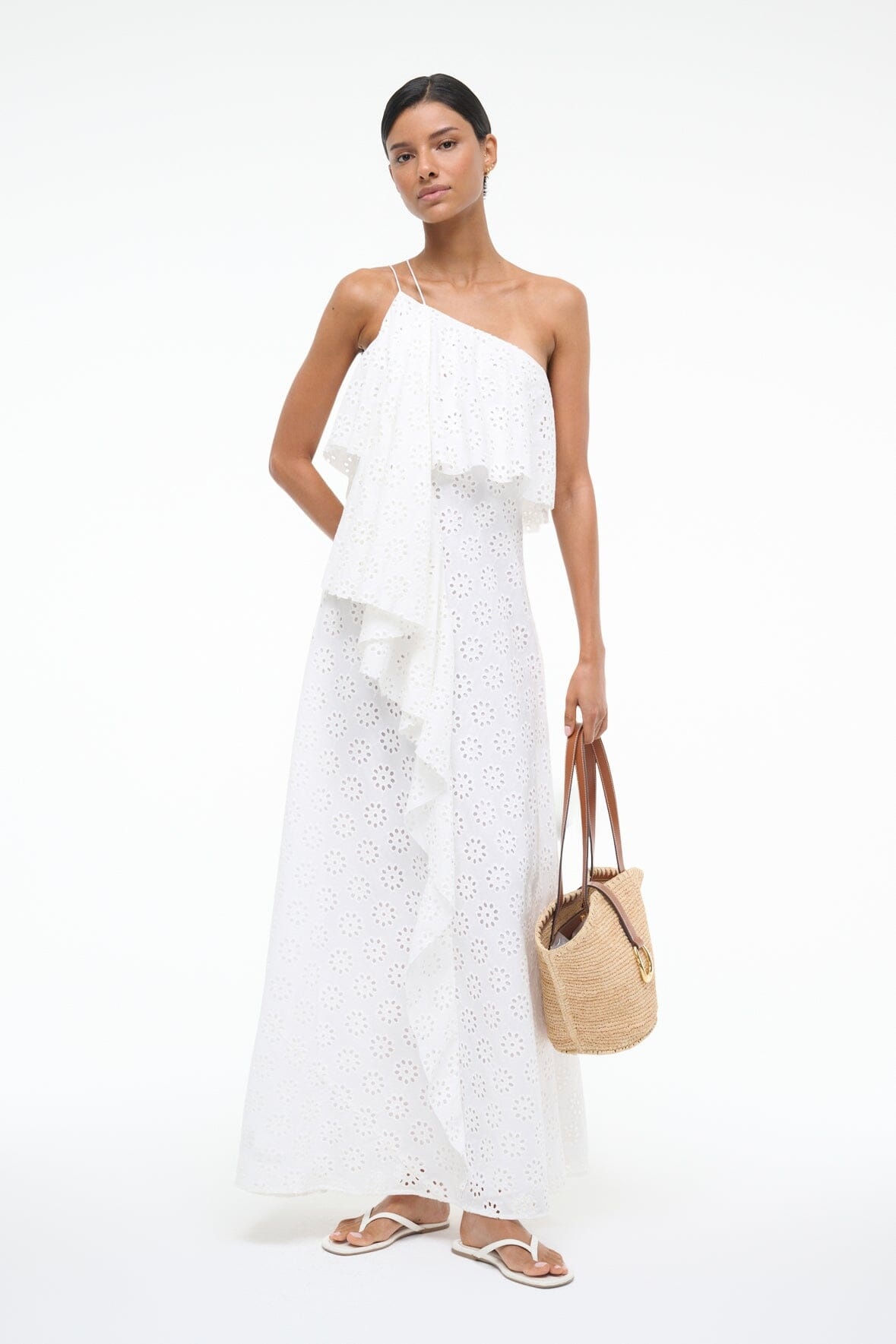 STAUD ISA DRESS WHITE EYELET - 1