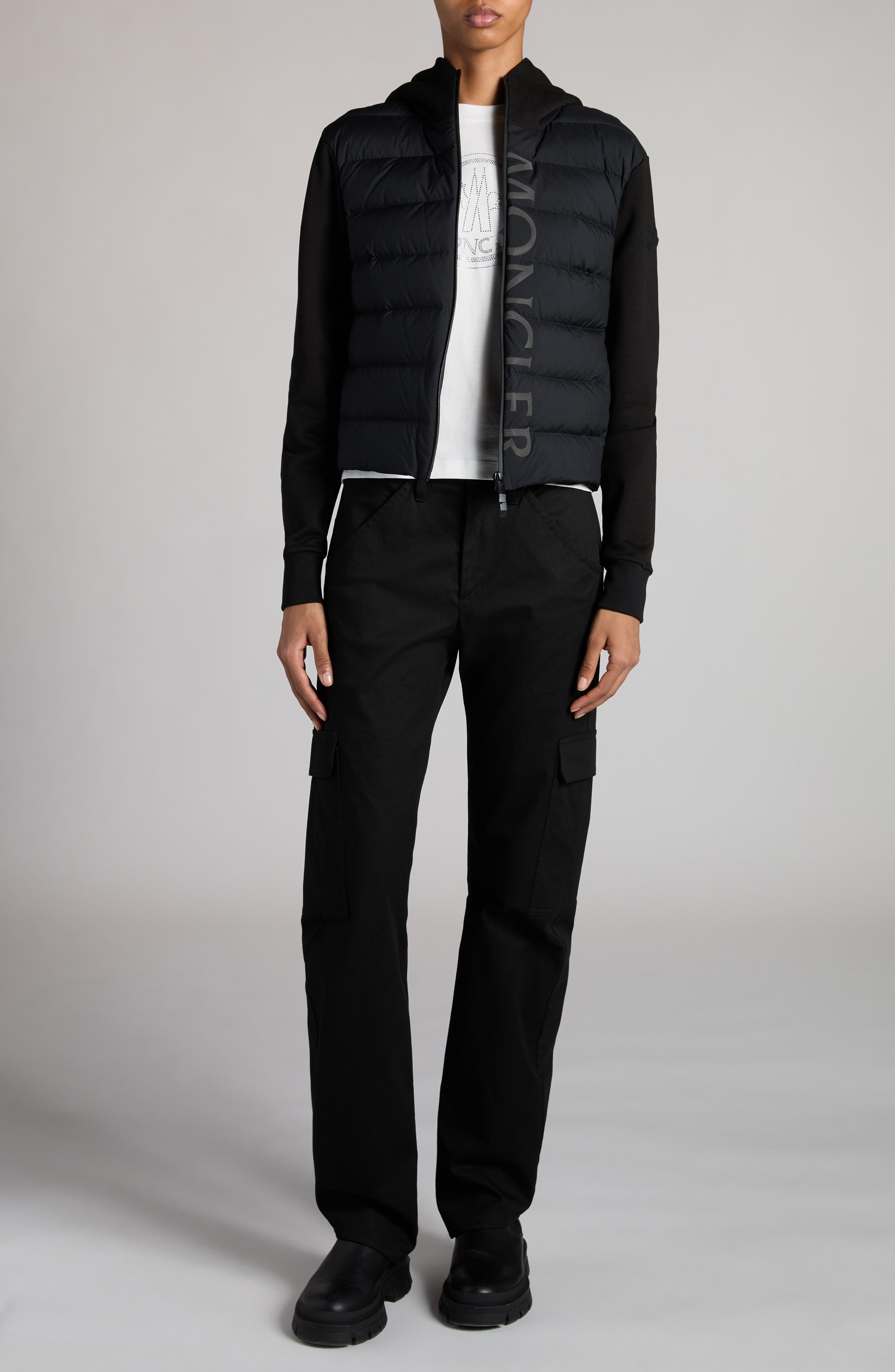 Moncler Quilted Down & Cotton Knit Hooded Cardigan in Black at Nordstrom - 2