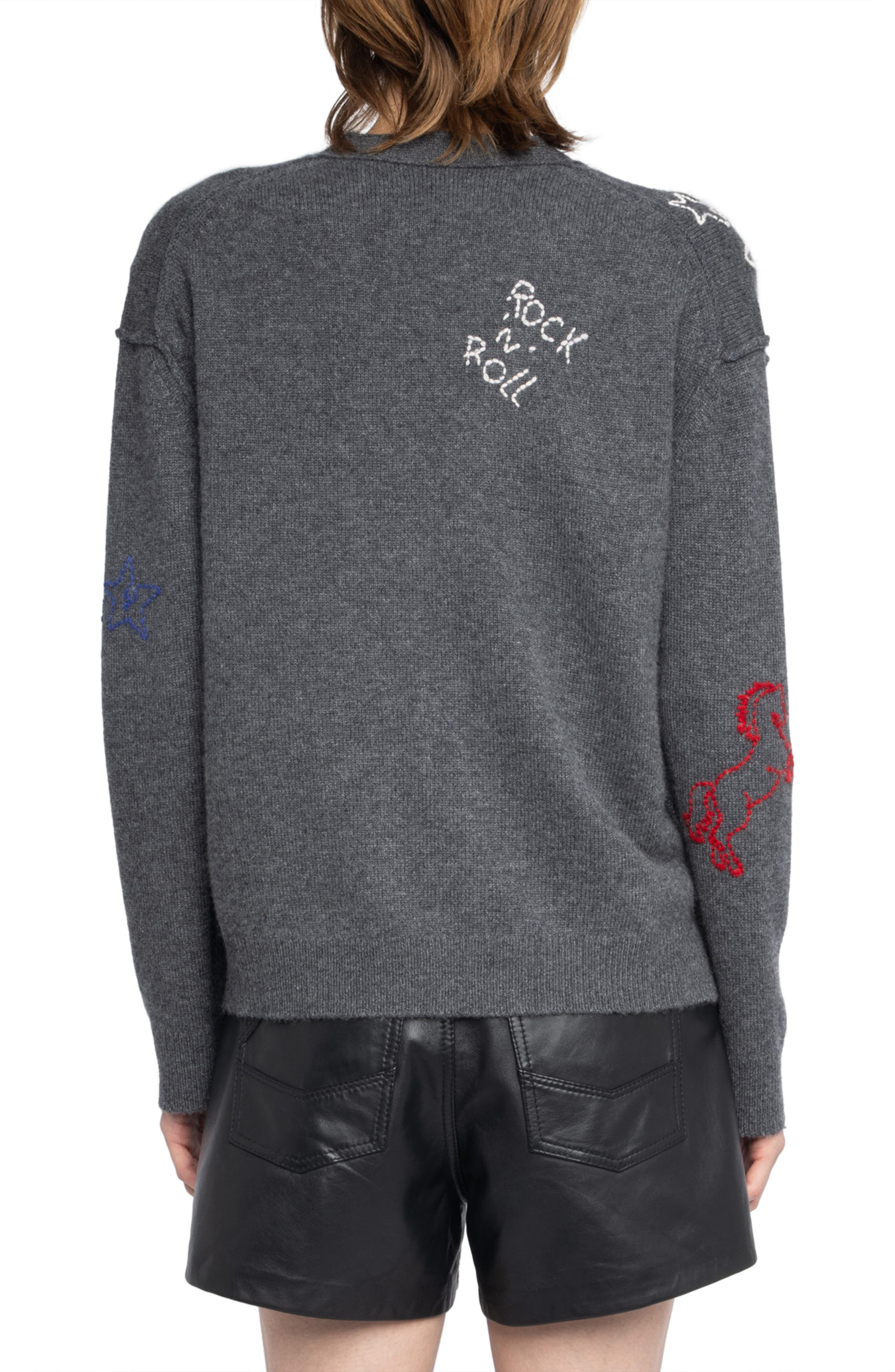Zadig & Voltaire Mirkaz West Graph Embroidered Cashmere Cardigan in Anthracite at Nordstrom - 2