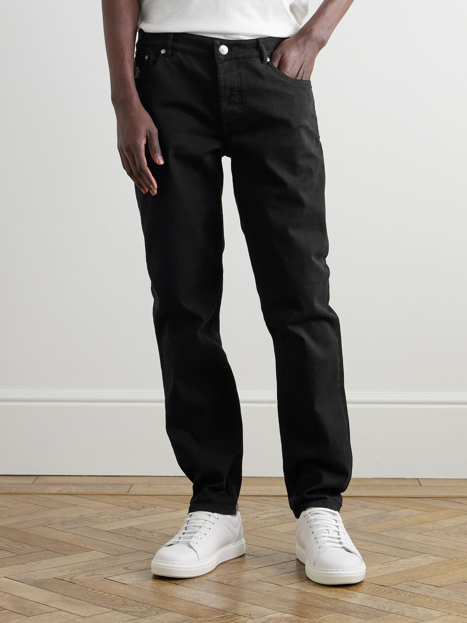 Slim-Fit Straight-Leg Logo-Embroidered Jeans Black - 3