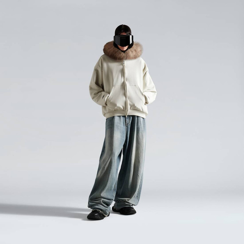 BALENCIAGA Women's Fluffy Zip-up Hoodie in Chalky White outlook