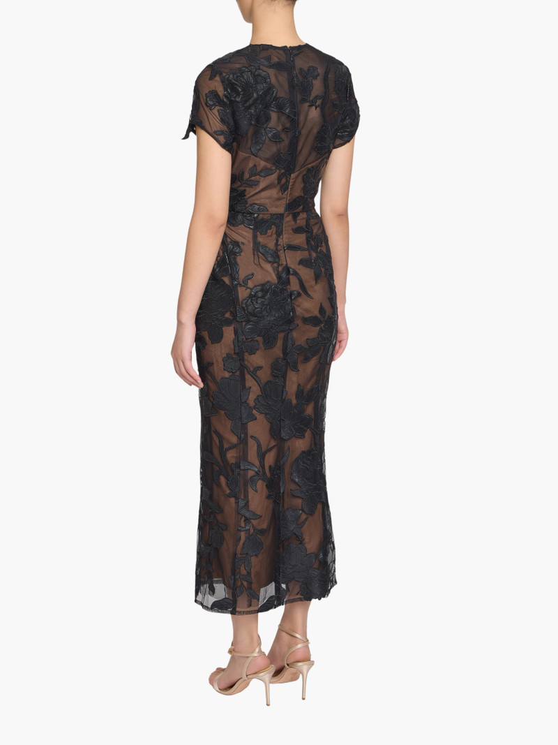 Marchesa LEATHER GUIPURE SHEATH MAXI DRESS outlook