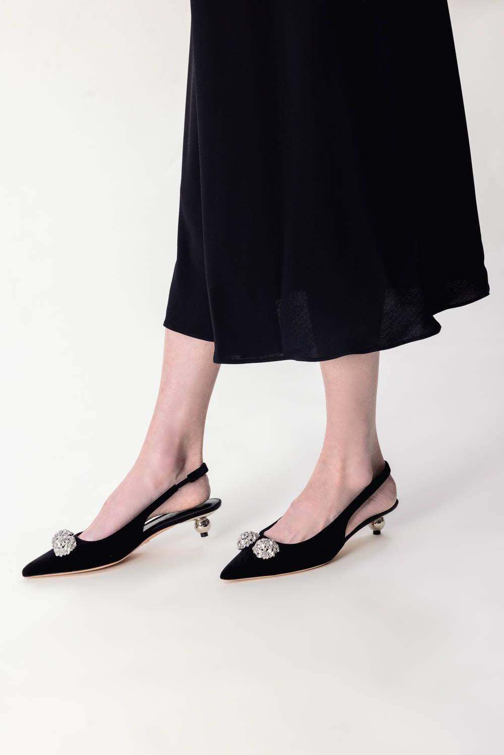 Crystal Embellished Slingback Heels - 5