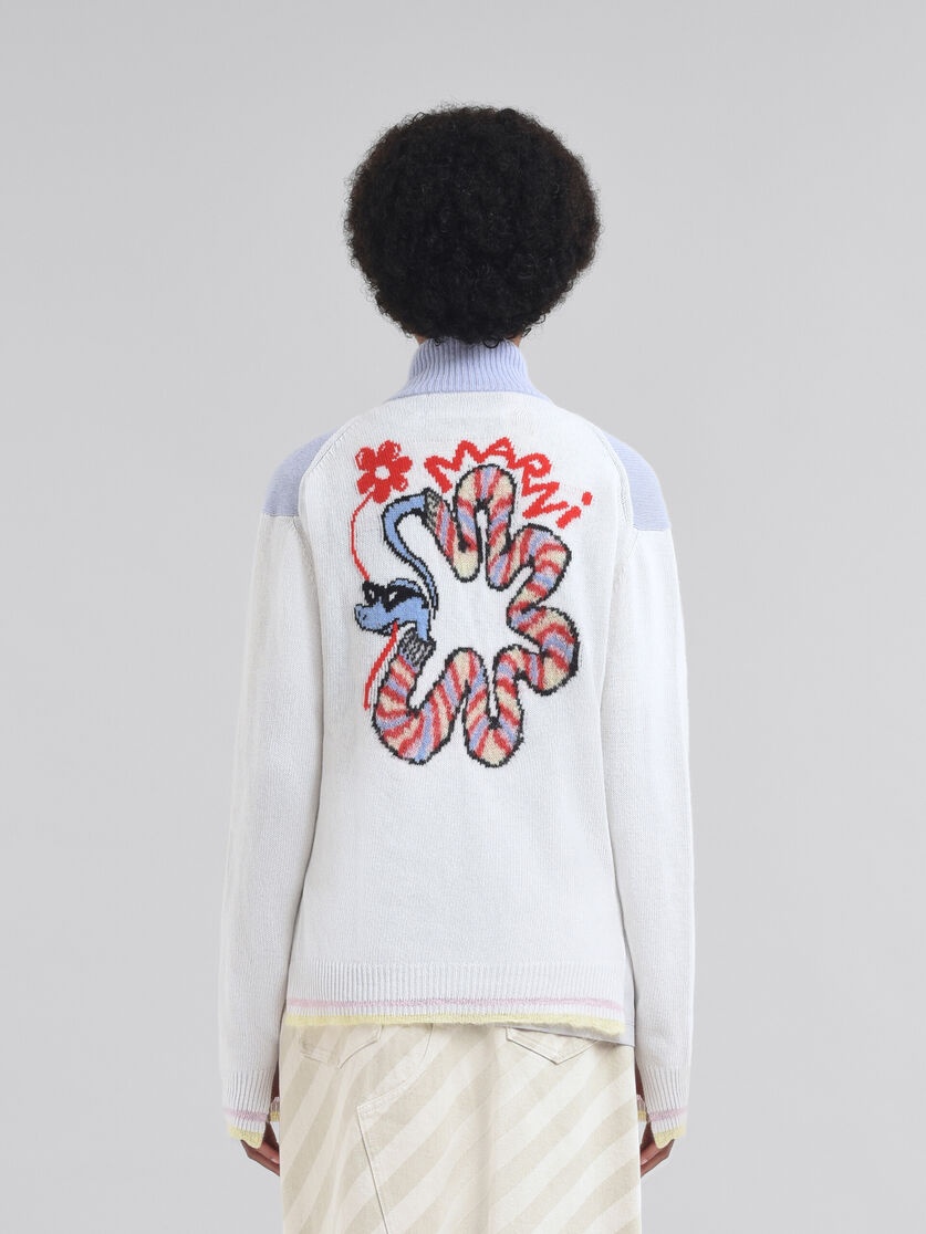 LIGHT BLUE WOOL ZIP CARDIGAN WITH JACQUARD SNAKE - 3