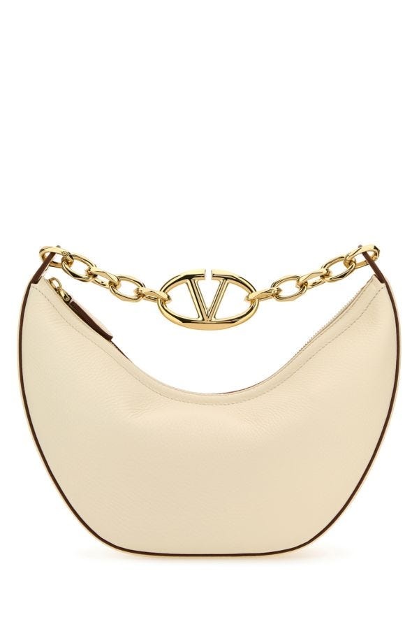 Valentino Garavani Woman Ivory Leather Small Hobo Vlogo Moon Handbag - 1